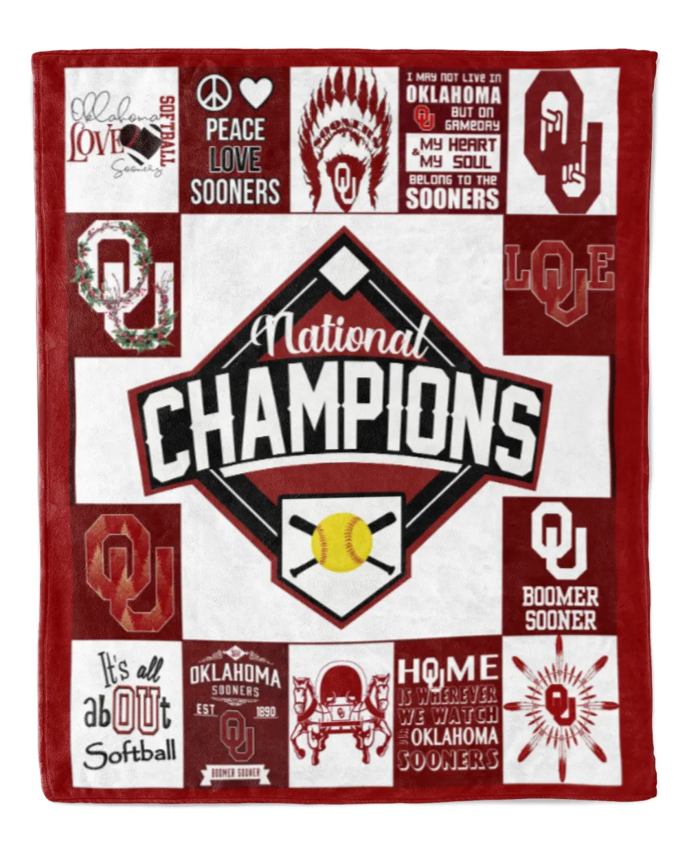 Oklahoma Softball- OU Blanket- Christmas Blanket- For Softball Fans- Championship Mindset Cozy Plush Fleece Blanket white 30x40in