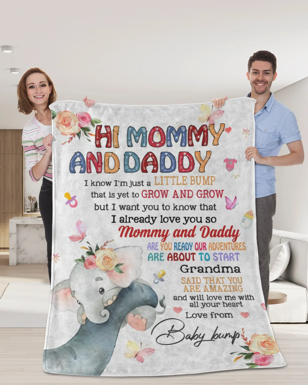 Hi mommy and Daddy Cozy Plush Fleece Blanket white 30x40in