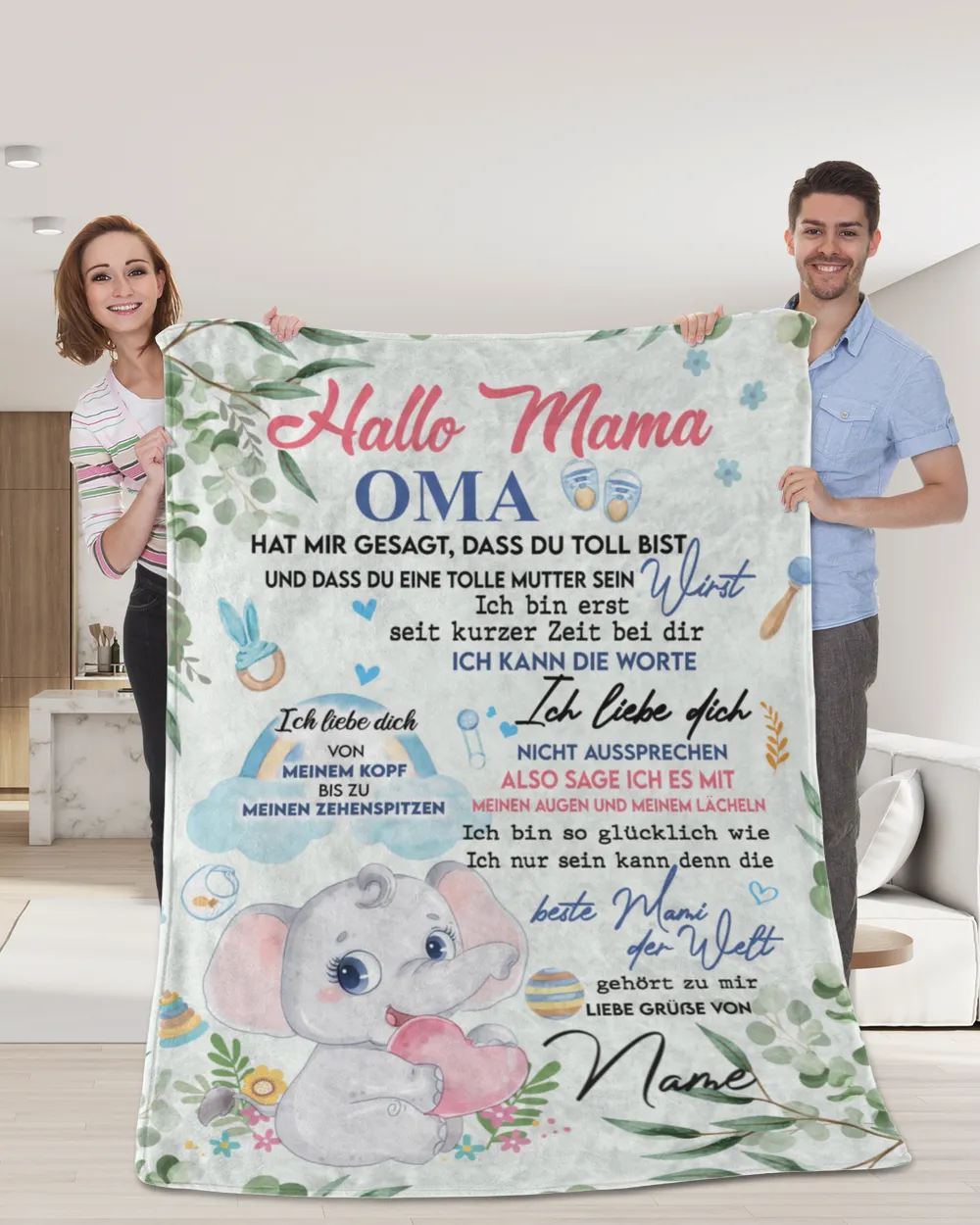 Hallo Mama Cozy Plush Fleece Blanket white 30x40in