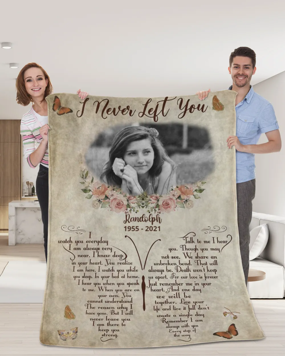 Personalized Custom I Never Left You Poem Butterfly Memorial Sherpa Fleece Blanket FBL24 Cozy Plush Fleece Blanket white 30x40in