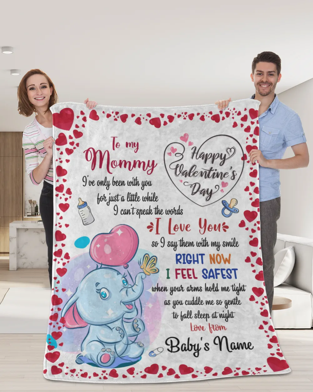 Baby Blanket, Valnetine Gift for New Mom, Happy Valentine Gifs, Valentine Gift for Wife from elephant Baby Wife