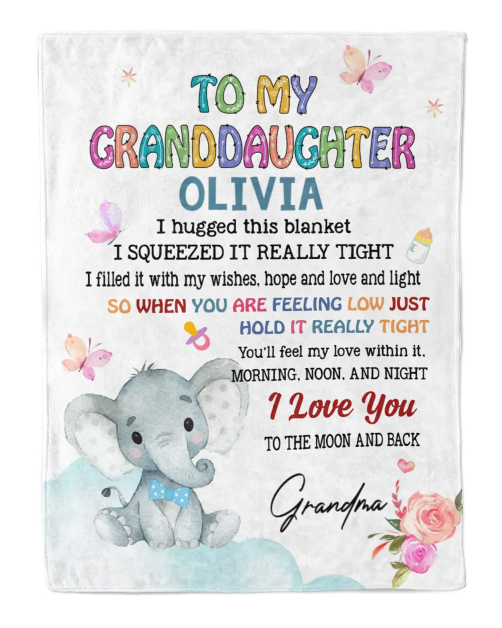 To my granddaughter Cozy Plush Fleece Blanket white 30x40in