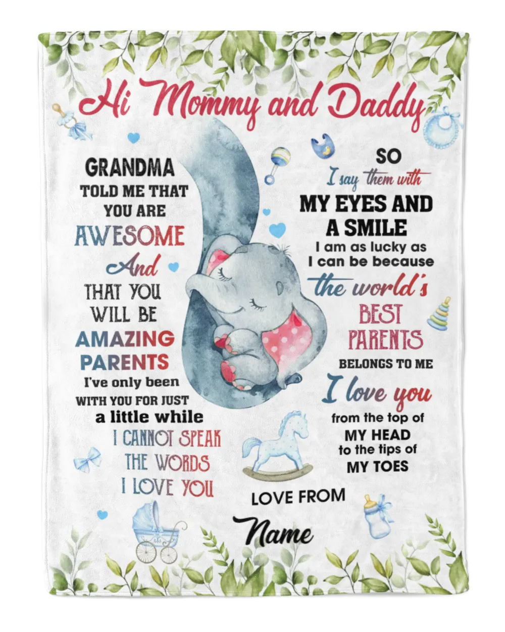 Hi Mommy and Daddy Cozy Plush Fleece Blanket white 30x40in