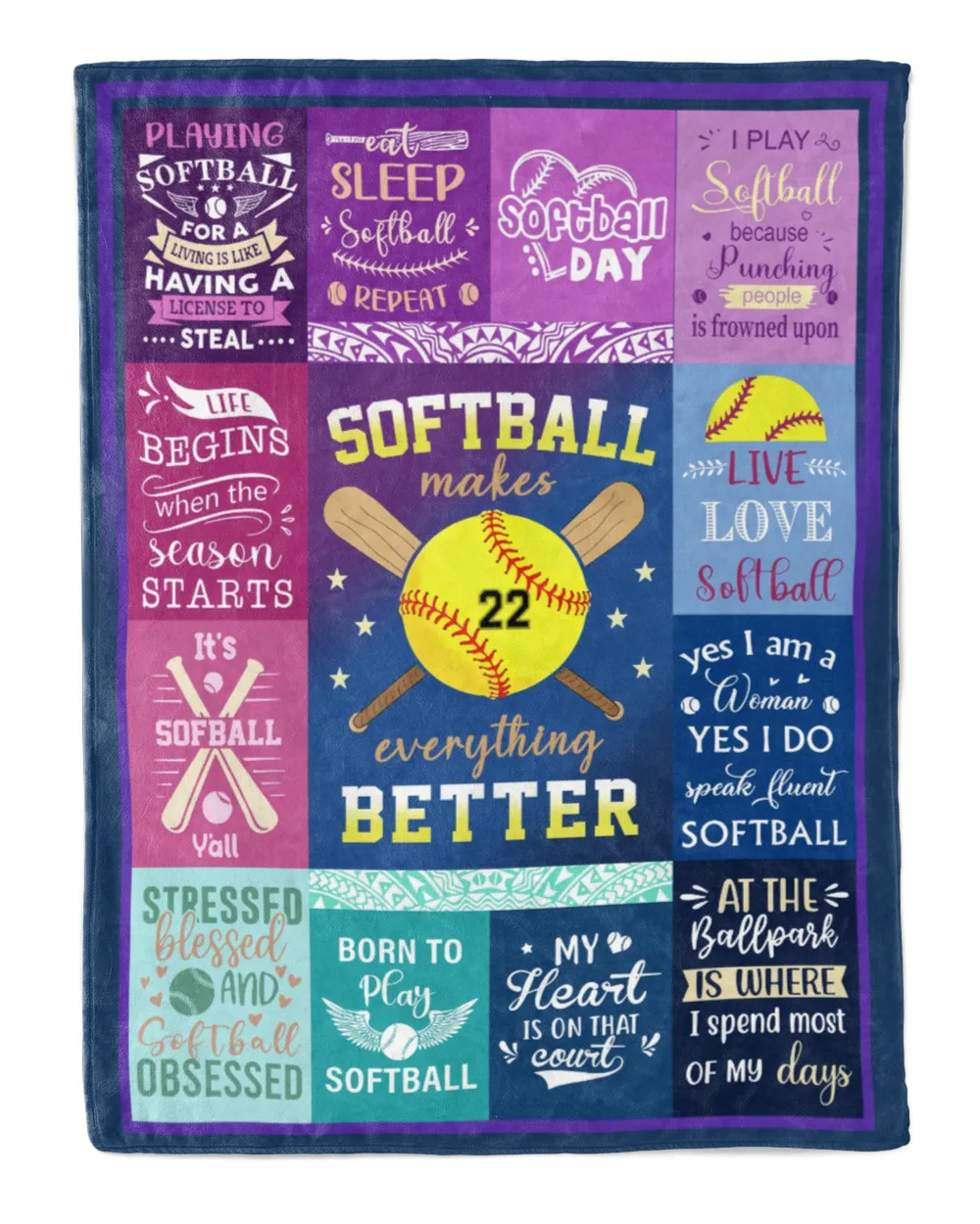 Personalized Number Softball  Blanket- Christmas Blankets- Softball Lovers Cozy Plush Fleece Blanket white 30x40in