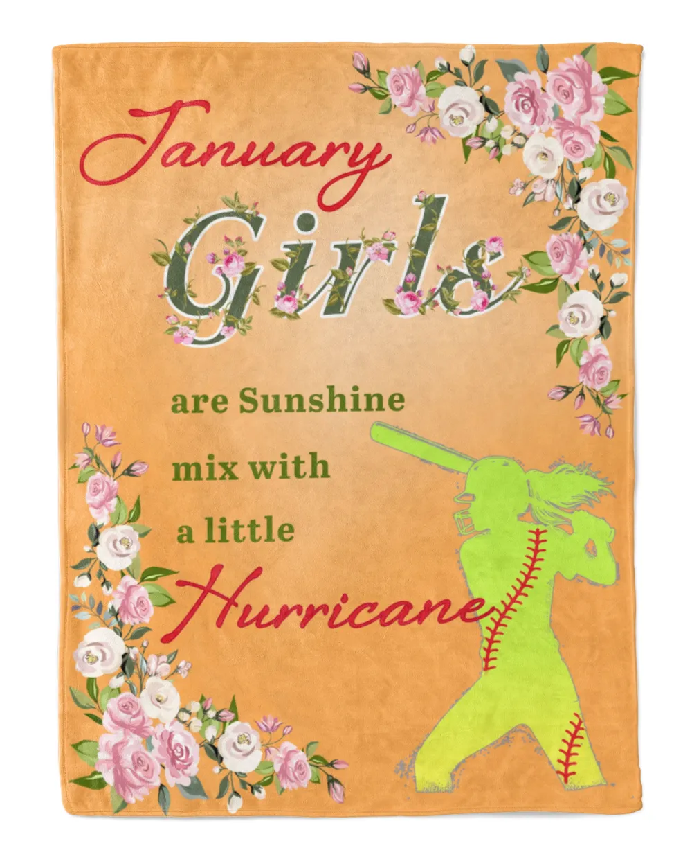 January Girls  Softball Blankets- Birthday Gifts- Softball Blankets- Softball Lovers Cozy Plush Fleece Blanket white 30x40in