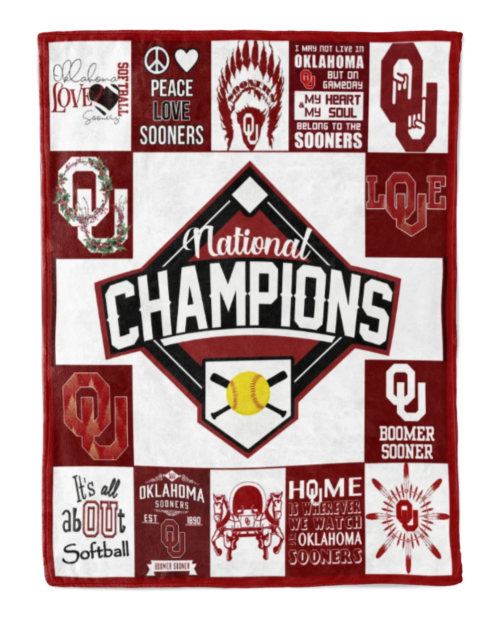 Oklahoma Softball- OU Blanket- Christmas Blanket- For Softball Fans- Championship Mindset Cozy Plush Fleece Blanket white 30x40in