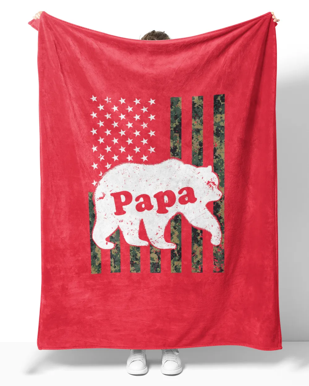 Mens Mens Papa Bear T-Shirt Camouflage USA American Flag