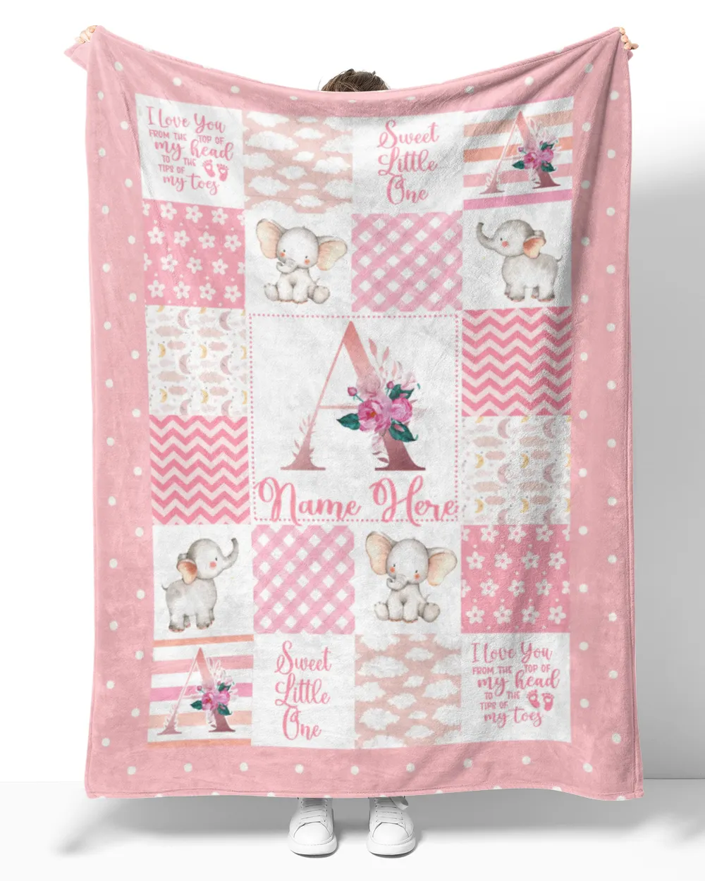 Personalized Elephant Baby Blanket - Baby Girl Quilt  - Baby Shower Gift- Personalized Baby Gift- Baby Name -Elephant Nursery
