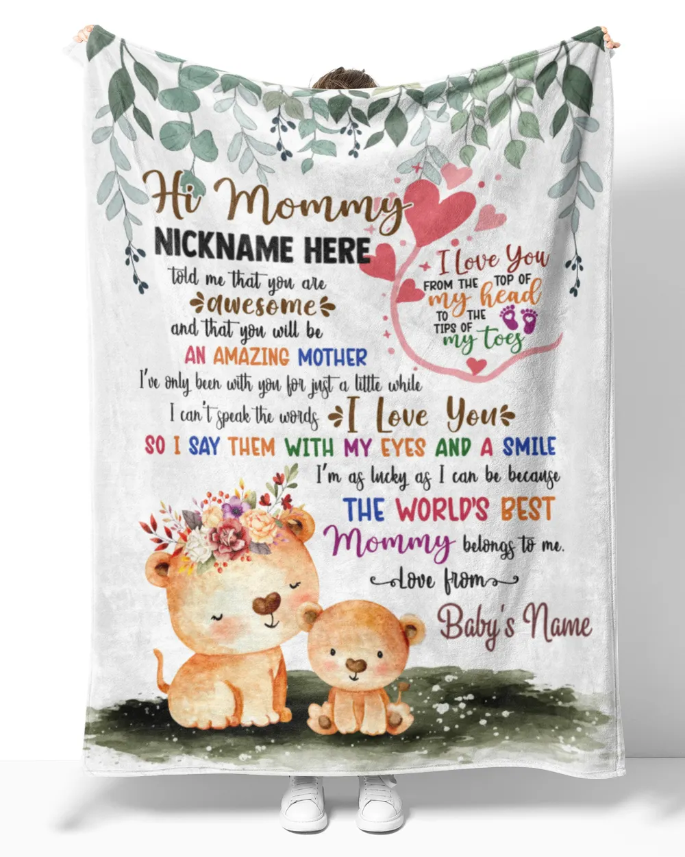 1st Mother's Day Gift, Gifts for New Mom, Personalized Hi MOMMY Cute Baby Lion,  Gift  for Newmom,  Safari Baby Shower, Jungle Nursery Blanket