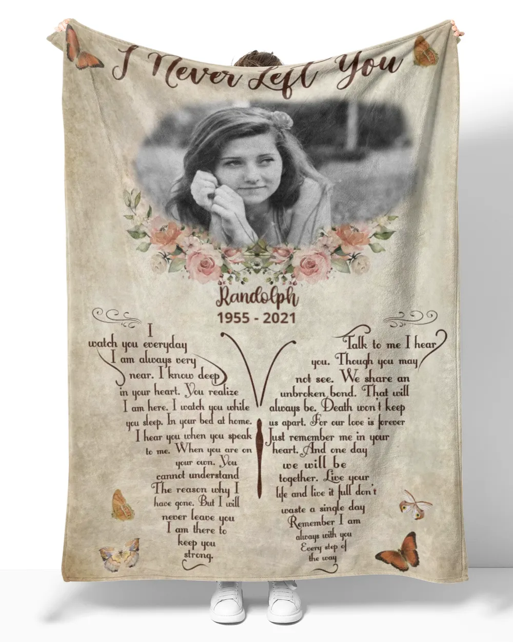 Personalized Custom I Never Left You Poem Butterfly Memorial Sherpa Fleece Blanket FBL24 Cozy Plush Fleece Blanket white 30x40in