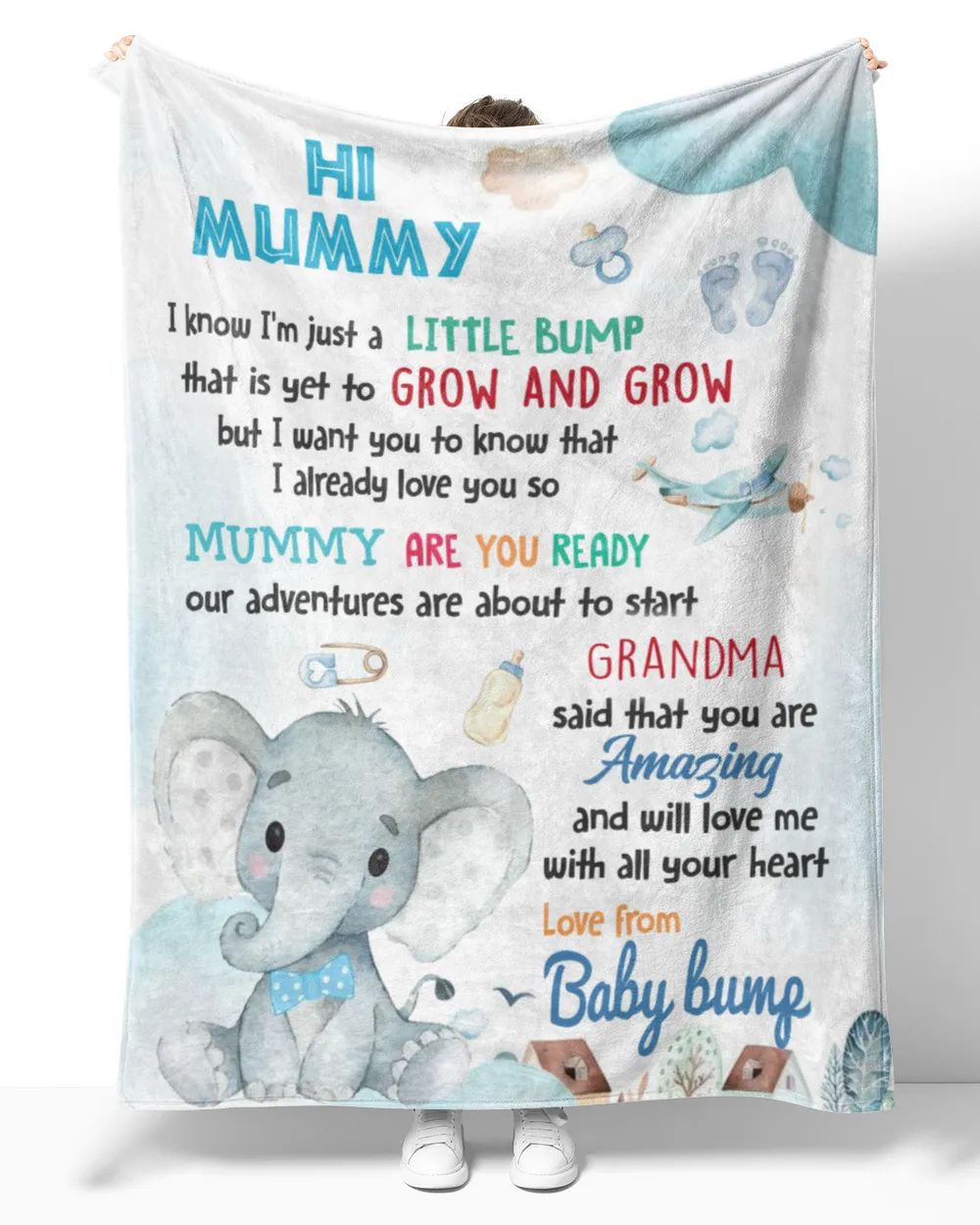 Hi mummy I know I'm just a little bump Cozy Plush Fleece Blanket white 30x40in