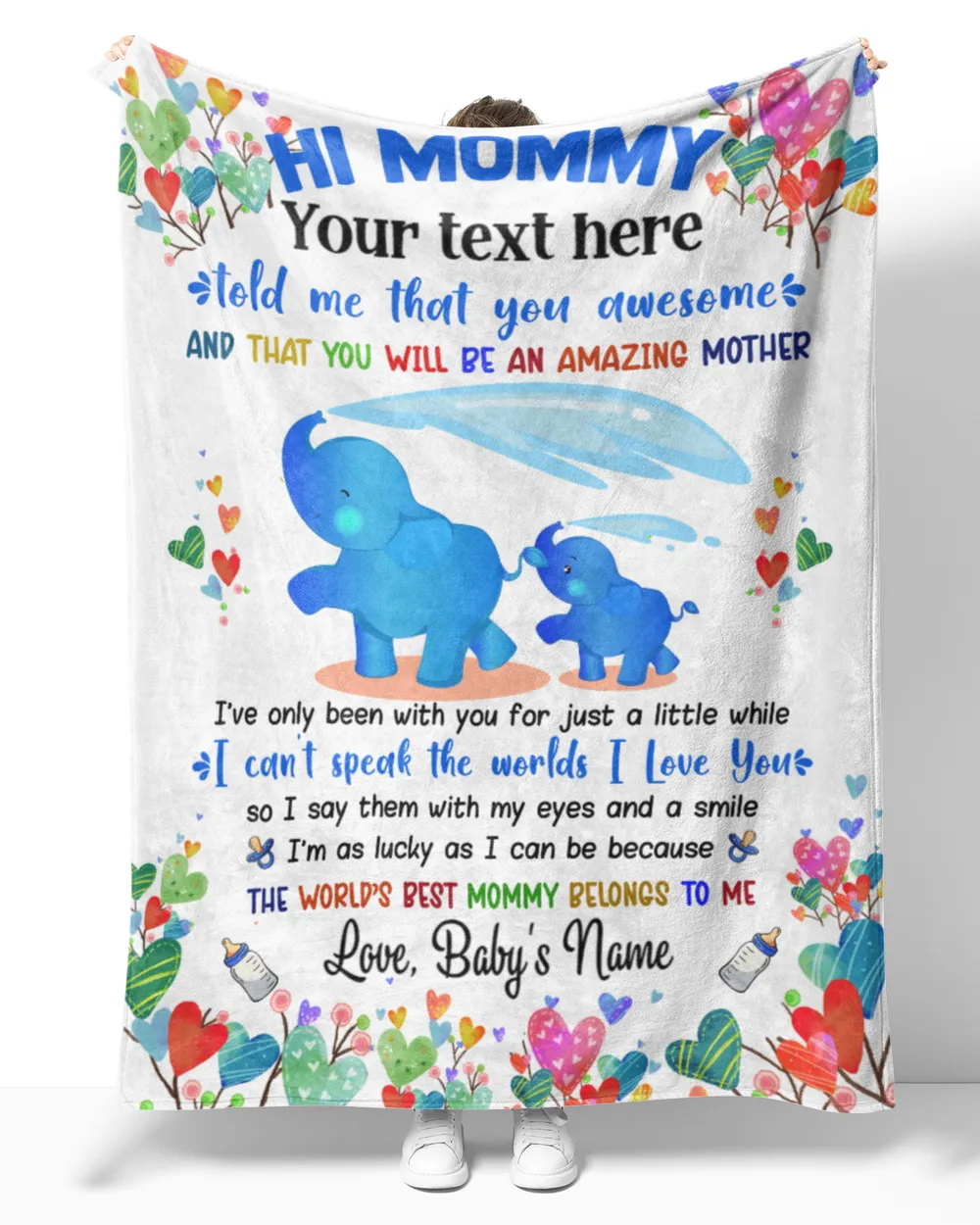 Personalized Hi Mommy Cute Baby Blue Elephant Boy ,  Gift  for Newdad, Baby Shower Gifts