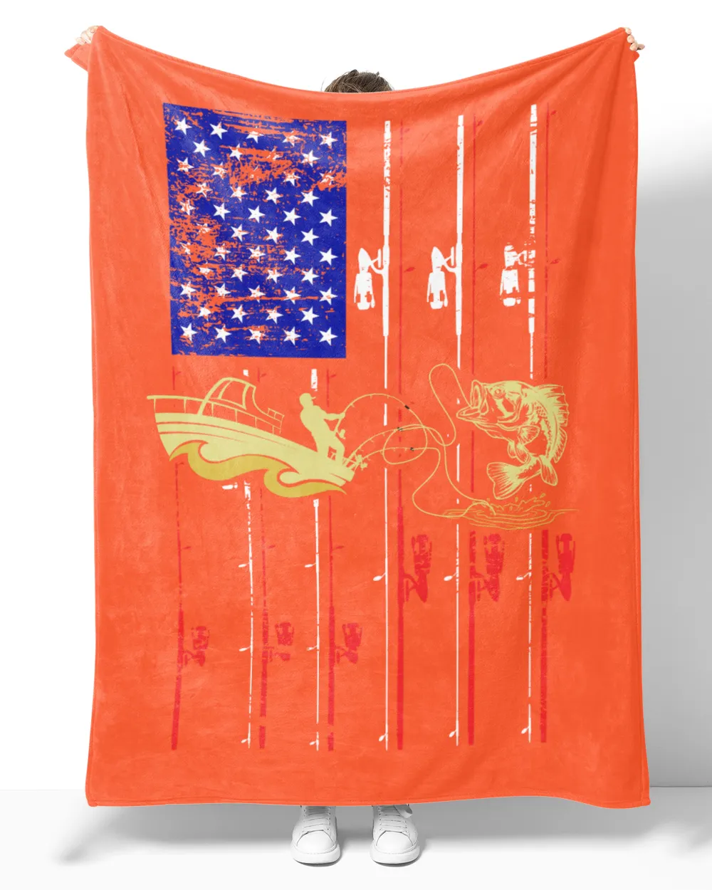 Personalized Vintage Fishing US Flag