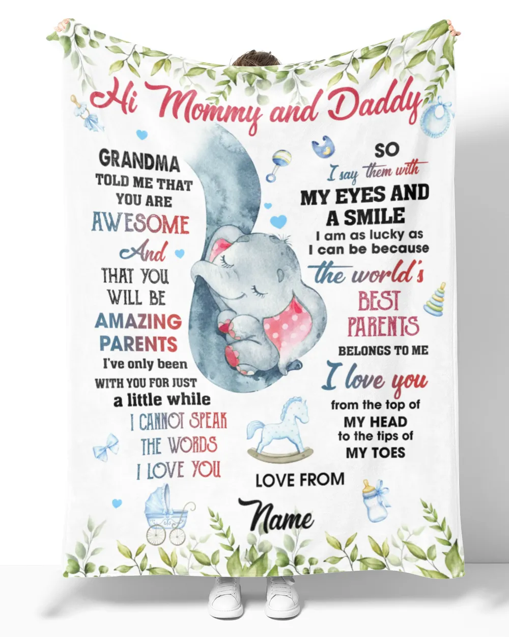 Hi Mommy and Daddy Cozy Plush Fleece Blanket white 30x40in