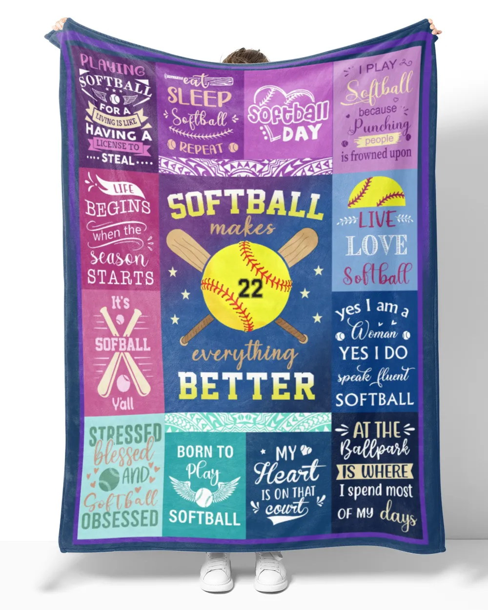 Personalized Number Softball  Blanket- Christmas Blankets- Softball Lovers Cozy Plush Fleece Blanket white 30x40in