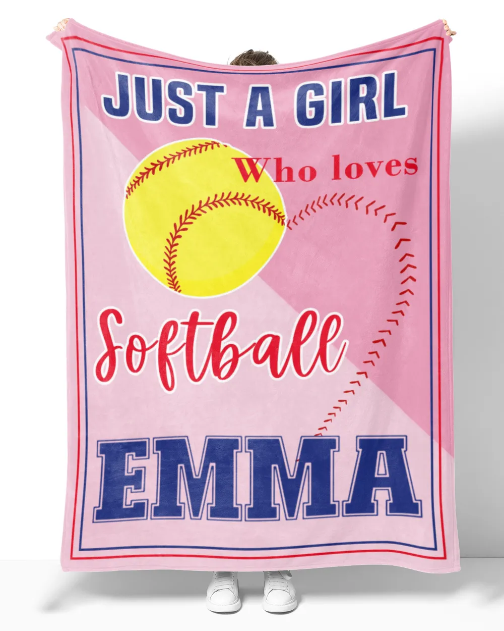 Personalized Name Softball  Blanket- Just A Girl Who Loves Softball- Softball Lovers- Softball Blankets Cozy Plush Fleece Blanket white 30x40in