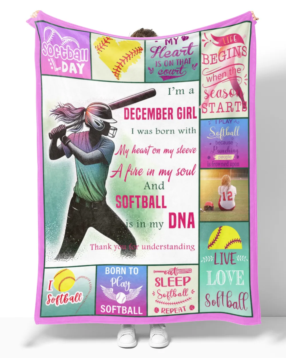 Personalized Your Image Softball- Softball Blanket- December Girl- Birthday Gifts Cozy Plush Fleece Blanket white 30x40in