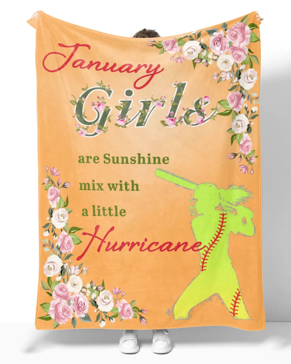 January Girls  Softball Blankets- Birthday Gifts- Softball Blankets- Softball Lovers Cozy Plush Fleece Blanket white 30x40in