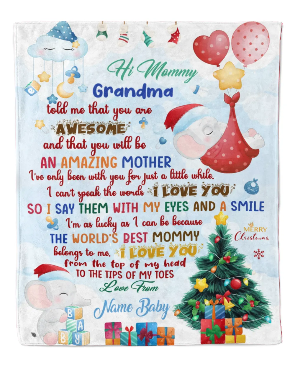 New Mom Gift From Grandma and baby | Merry Christmas | Daddy  and baby | Fleece Blanket