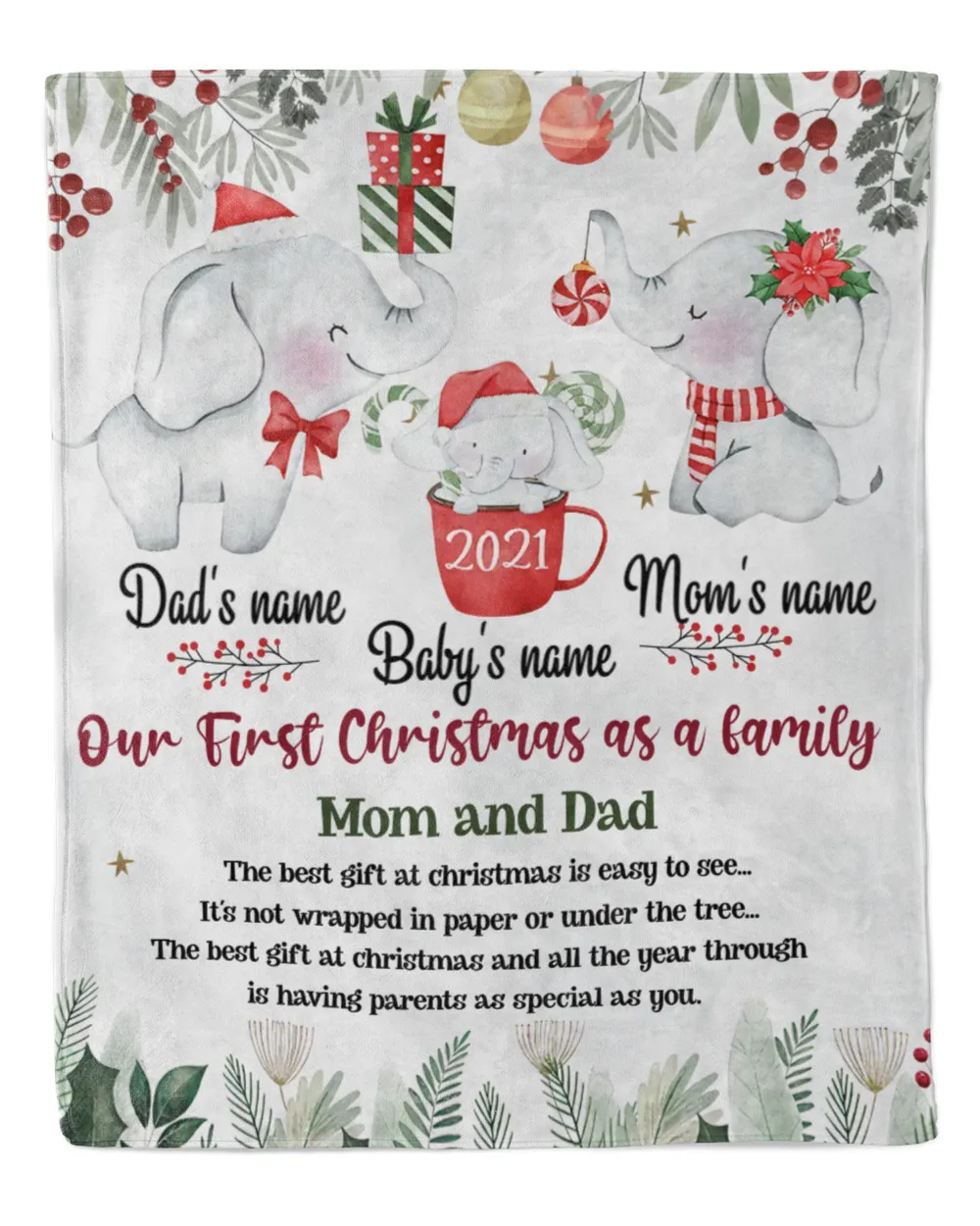 TIHATA® Blanket Personalized Name, Gift for 1st baby, newborn, mom and dad Christmas Gift