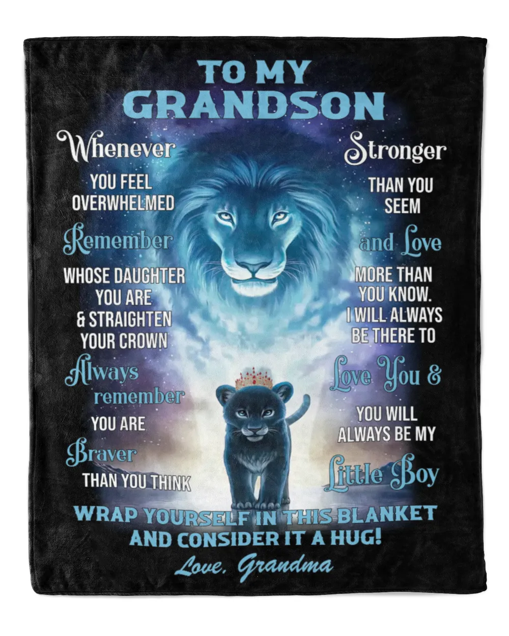 Grandma - To my Grandson, whenever you feel overwhelmed Premium Mink Sherpa Blanket white 50x60in