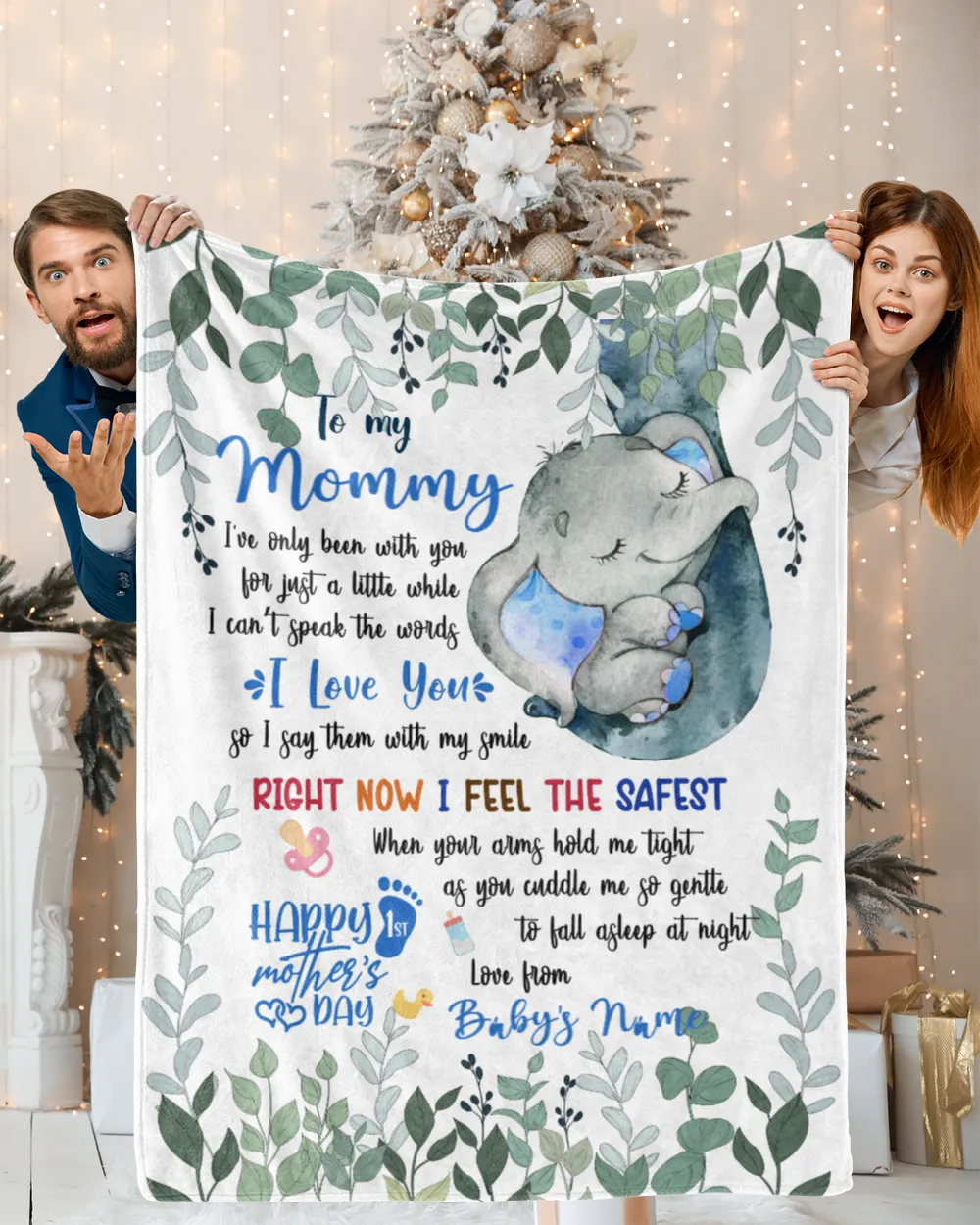 To my Mommy Blue Elephant Baby, Mother's Day Gift for New Mom from Grandma and baby , Safari Baby Shower, Jungle Nursery Blanket