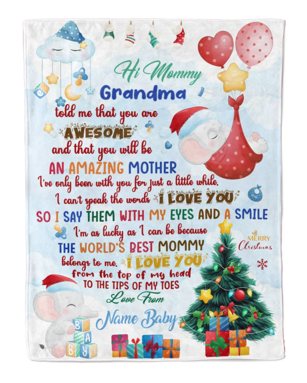 New Mom Gift From Grandma and baby | Merry Christmas | Daddy  and baby | Fleece Blanket