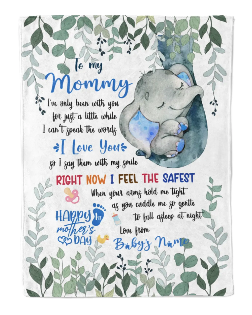 To my Mommy Blue Elephant Baby, Mother's Day Gift for New Mom from Grandma and baby , Safari Baby Shower, Jungle Nursery Blanket