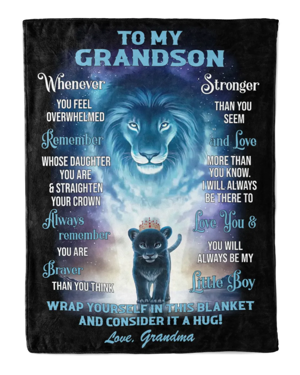 Grandma - To my Grandson, whenever you feel overwhelmed Premium Mink Sherpa Blanket white 50x60in
