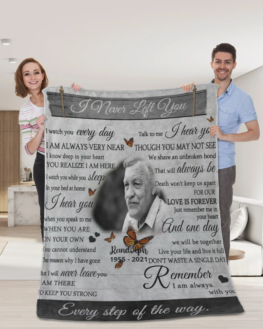 Personalized Custom I Never Left You Memorial Blanket With Pictures Sherpa Fleece Blanket FBL13 Premium Mink Sherpa Blanket white 50x60in