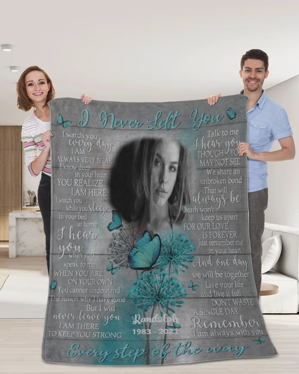 Personalized Custom I Never Left You Memorial Memory Blankets With Pictures Sherpa Fleece Blanket FBL19 Premium Mink Sherpa Blanket white 50x60in