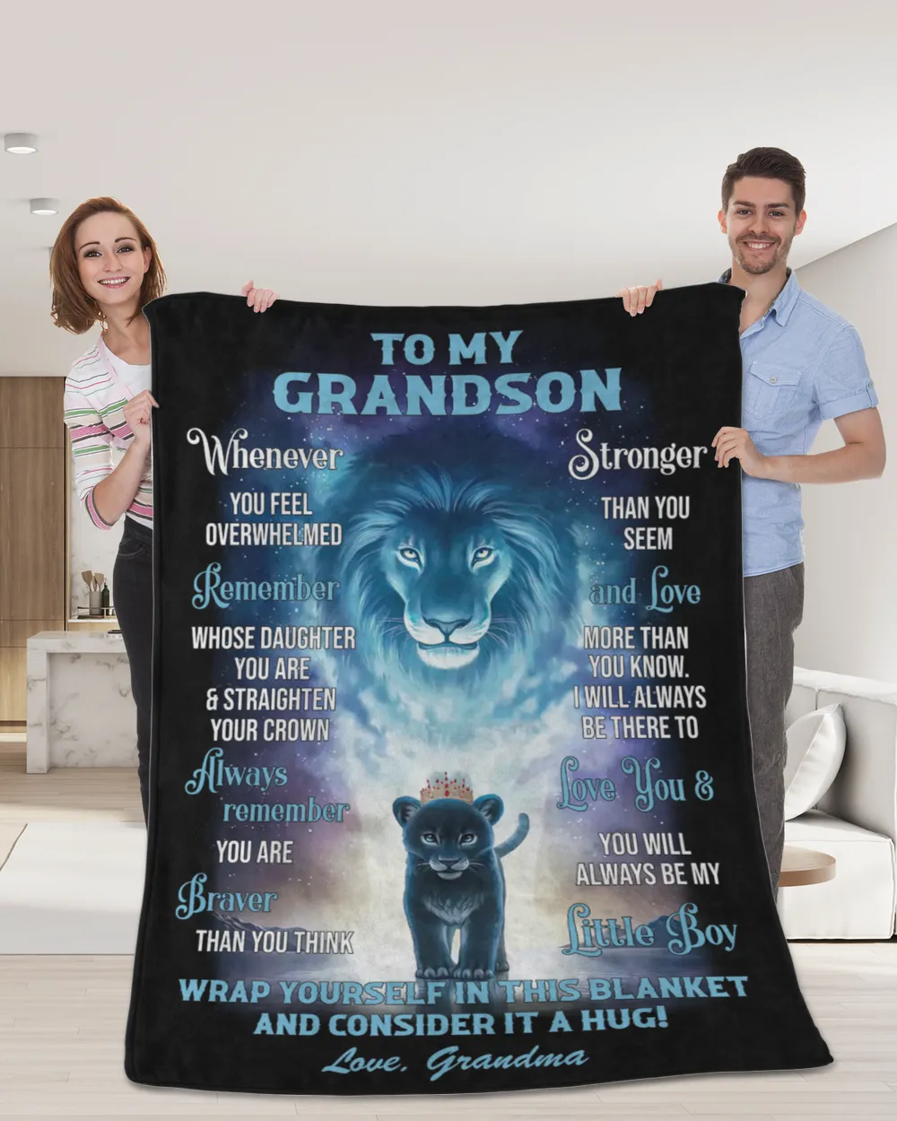 Grandma - To my Grandson, whenever you feel overwhelmed Premium Mink Sherpa Blanket white 50x60in