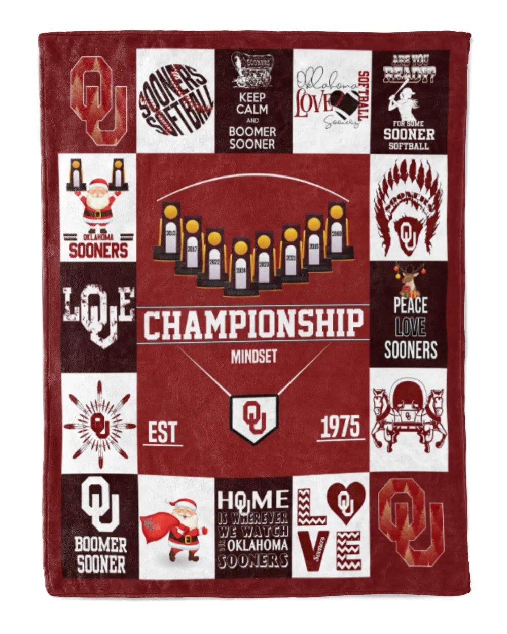 Oklahoma Softball- OU Blanket- Christmas Blanket- For Softball Fans- Championship Mindset Premium Mink Sherpa Blanket white 50x60in