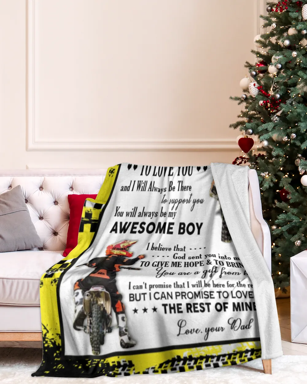 Dad to Son Premium Mink Sherpa Blanket white 50x60in