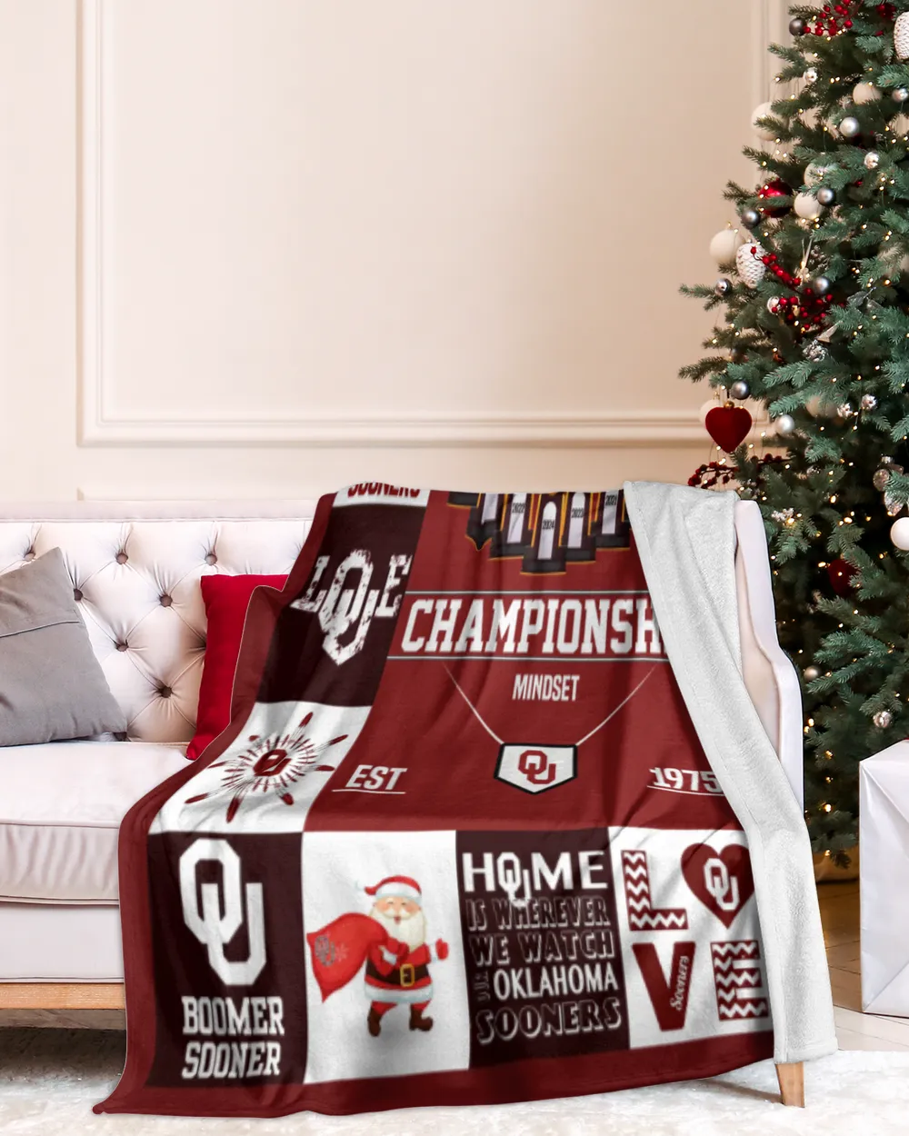 Oklahoma Softball- OU Blanket- Christmas Blanket- For Softball Fans- Championship Mindset Premium Mink Sherpa Blanket white 50x60in