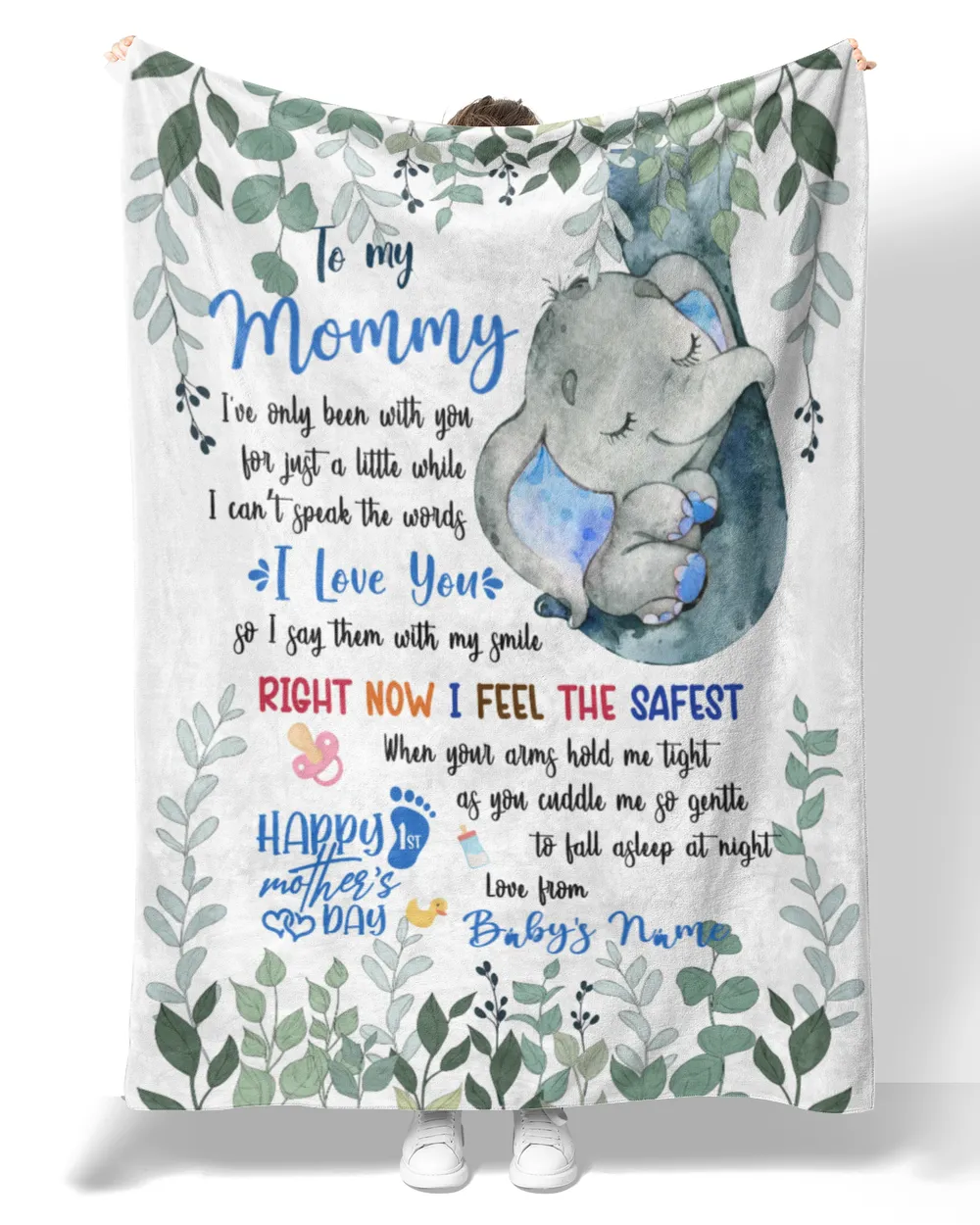 To my Mommy Blue Elephant Baby, Mother's Day Gift for New Mom from Grandma and baby , Safari Baby Shower, Jungle Nursery Blanket