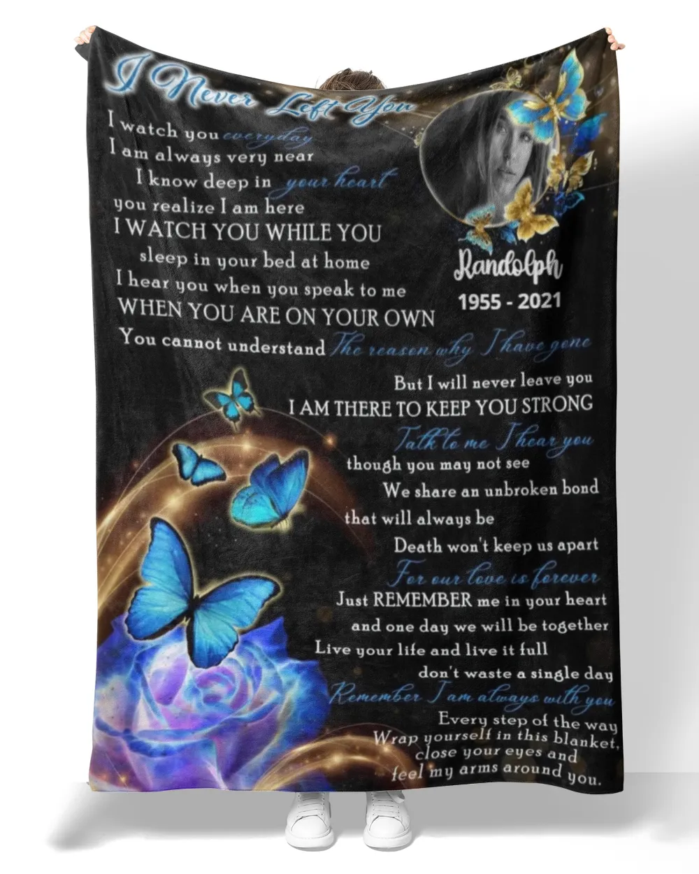 Personalized Custom I Never Left You Memorial Blanket With Pictures Sherpa Fleece Blanket FBL16 Premium Mink Sherpa Blanket white 50x60in