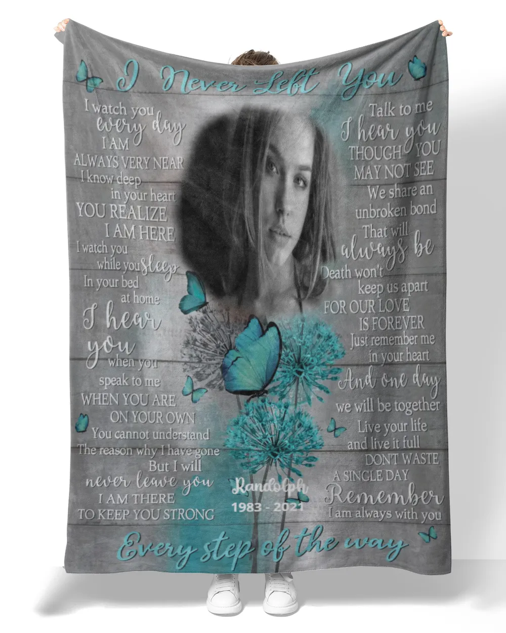 Personalized Custom I Never Left You Memorial Memory Blankets With Pictures Sherpa Fleece Blanket FBL19 Premium Mink Sherpa Blanket white 50x60in