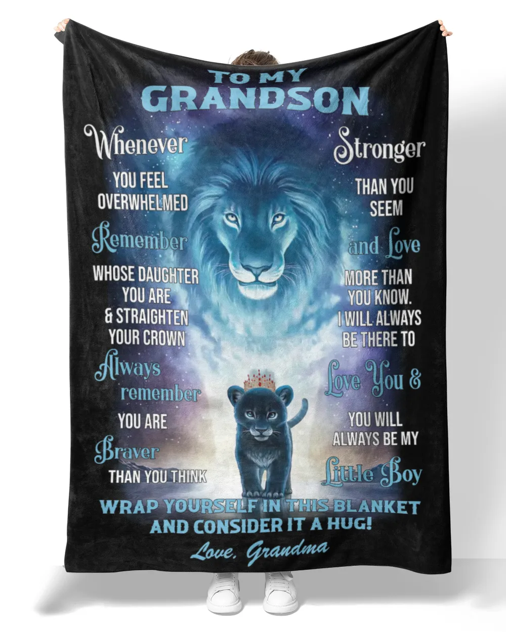 Grandma - To my Grandson, whenever you feel overwhelmed Premium Mink Sherpa Blanket white 50x60in