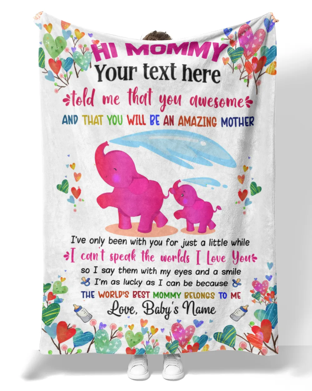 Personalized Hi Mommy Cute Baby Pink Elephant Girl ,  Gift  for Newdad, Baby Shower Gifts