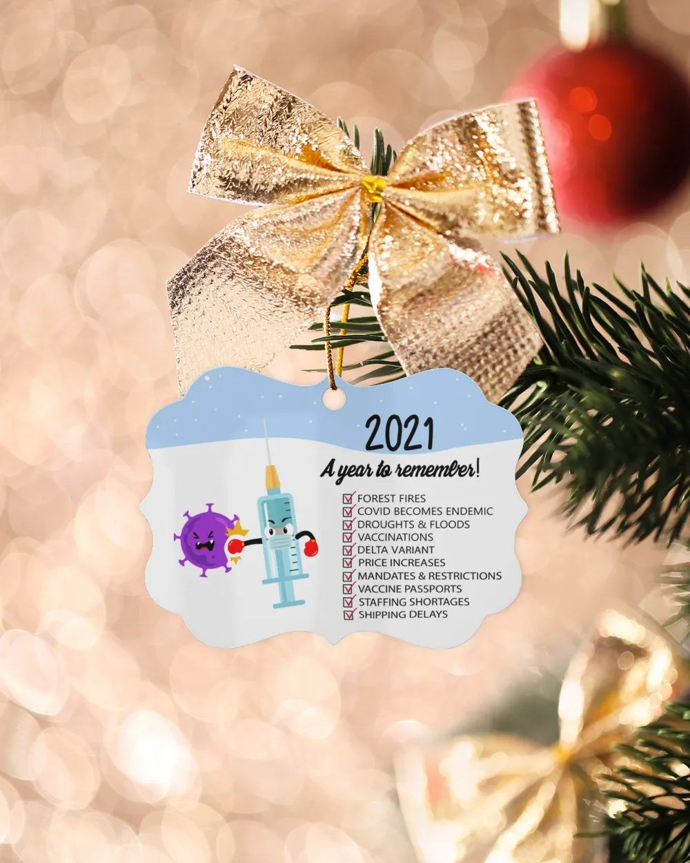 2021 A Year To Remember Vaccine Beat Virus Ornament