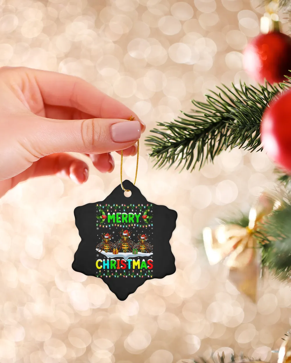 Bee Xmas Bee Insects Lighting Santa Hat Merry Christmas Bee 565