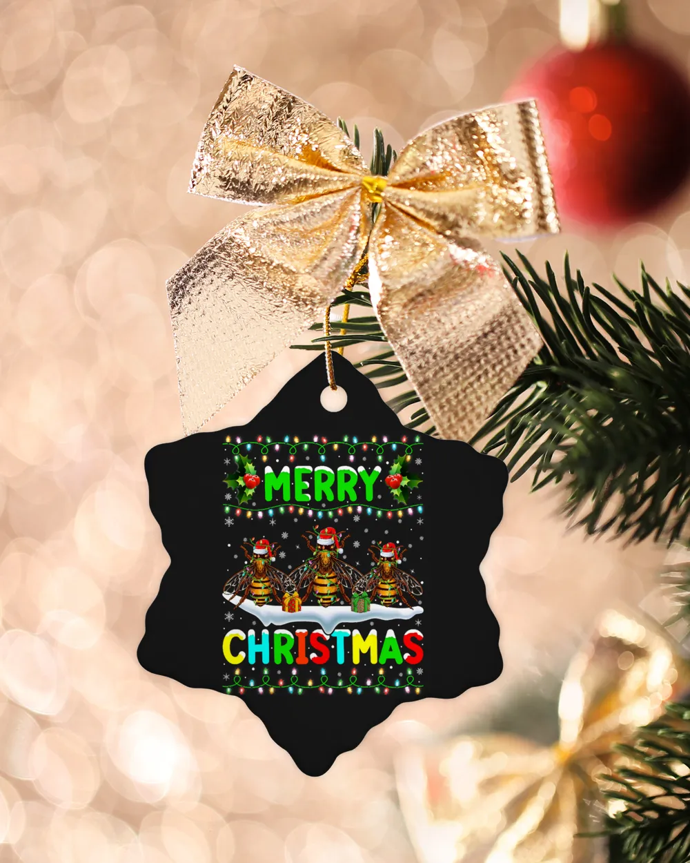 Bee Xmas Bee Insects Lighting Santa Hat Merry Christmas Bee 565