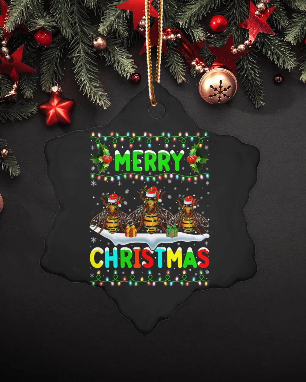 Bee Xmas Bee Insects Lighting Santa Hat Merry Christmas Bee 565