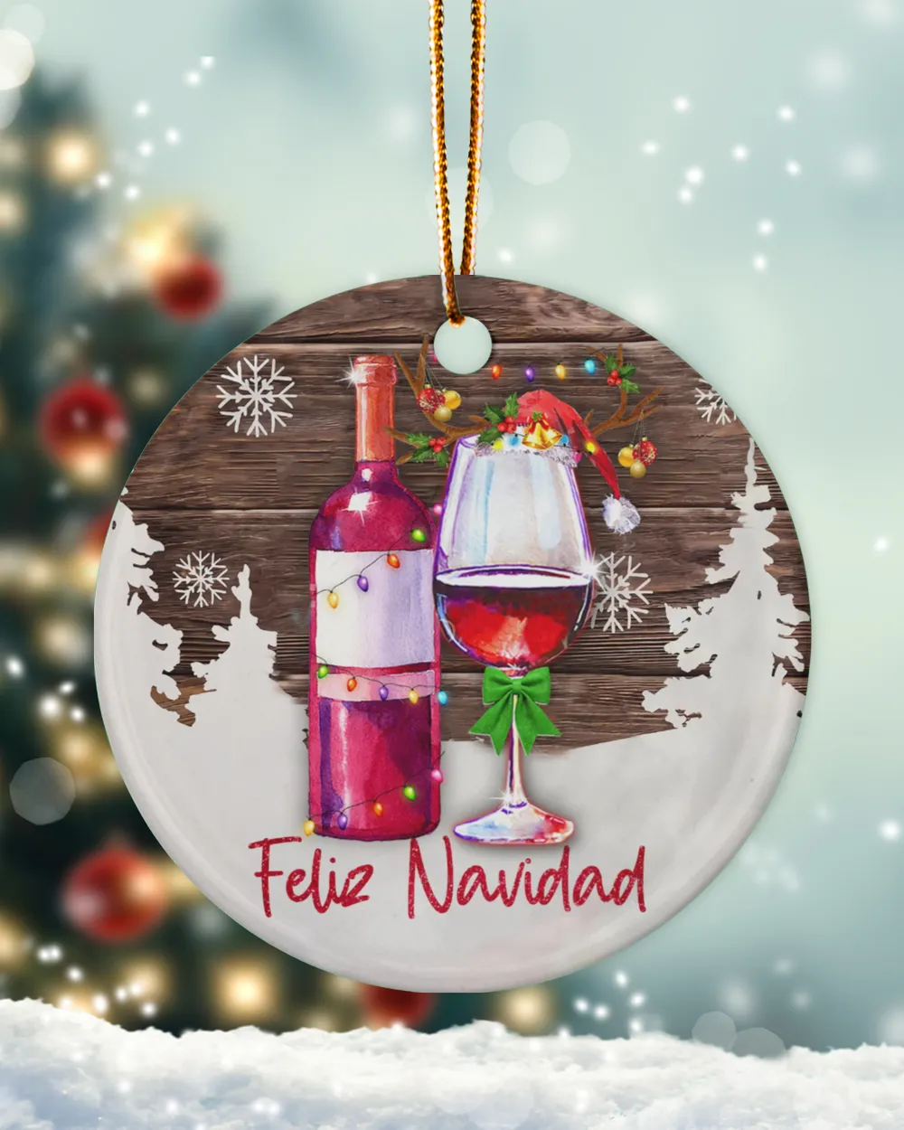 Wine Feliz Navidad Ornament