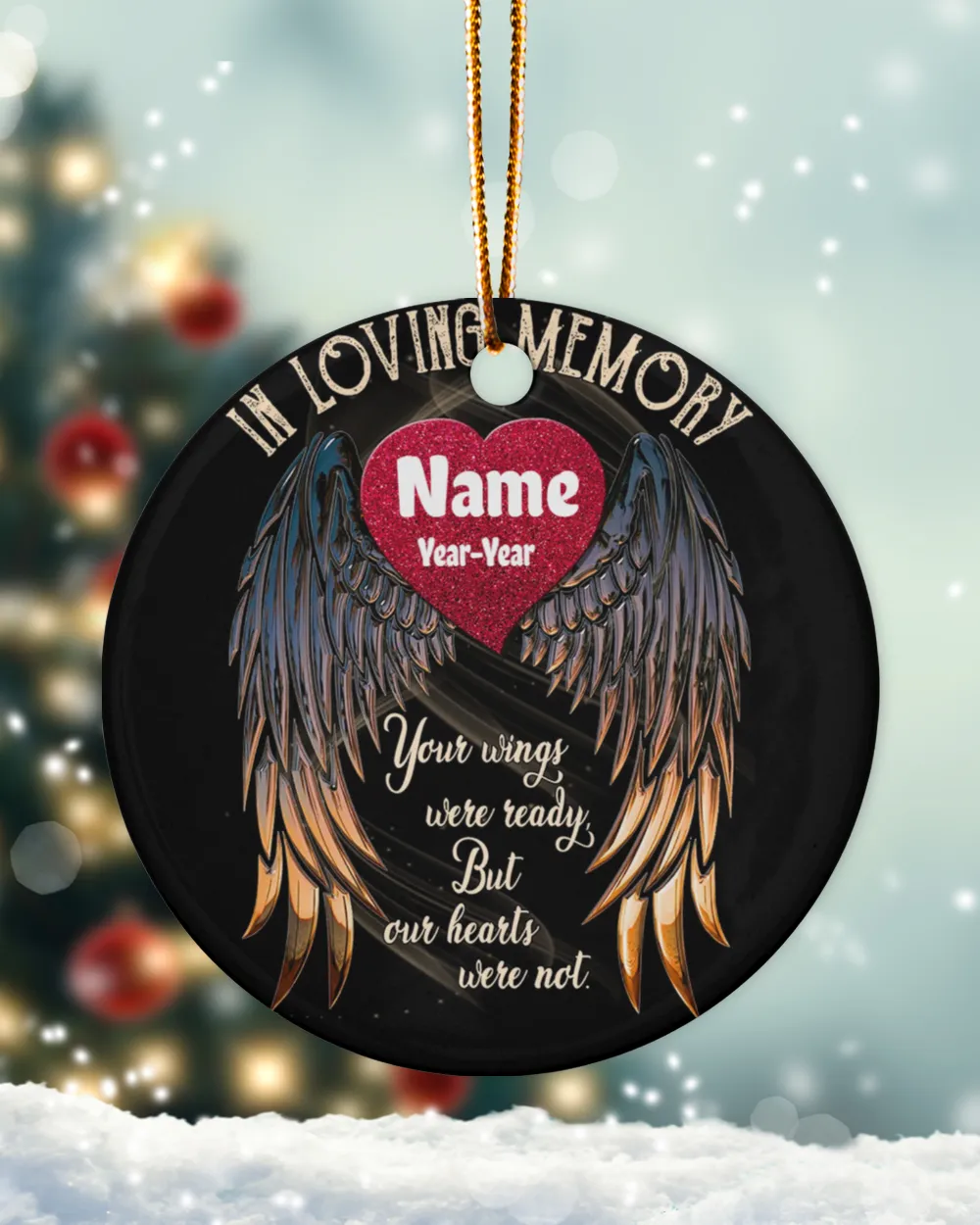 Personalized - In loving Memory 2 Porcelain Ornament - Circle black one-sided __single