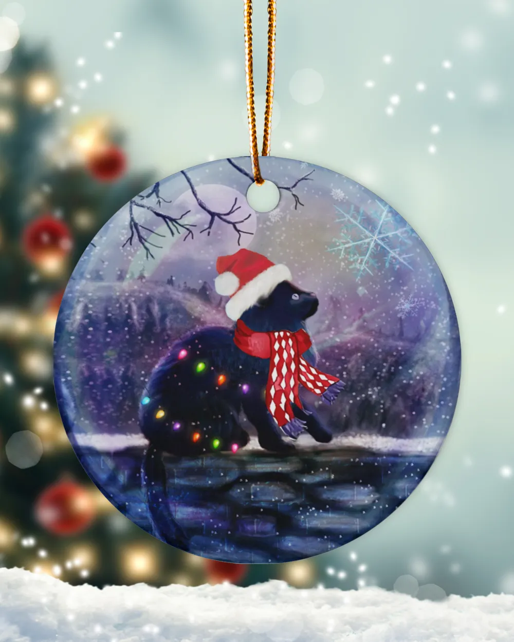 Black Cats Snow Crystal Circle Ornament