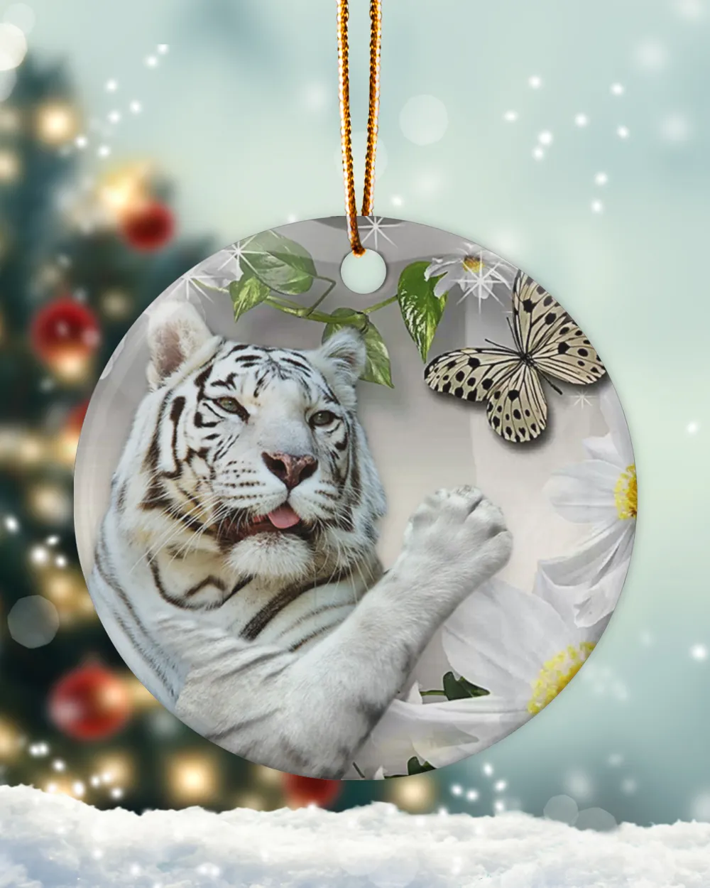 White Tiger Daisy Circle Ornament