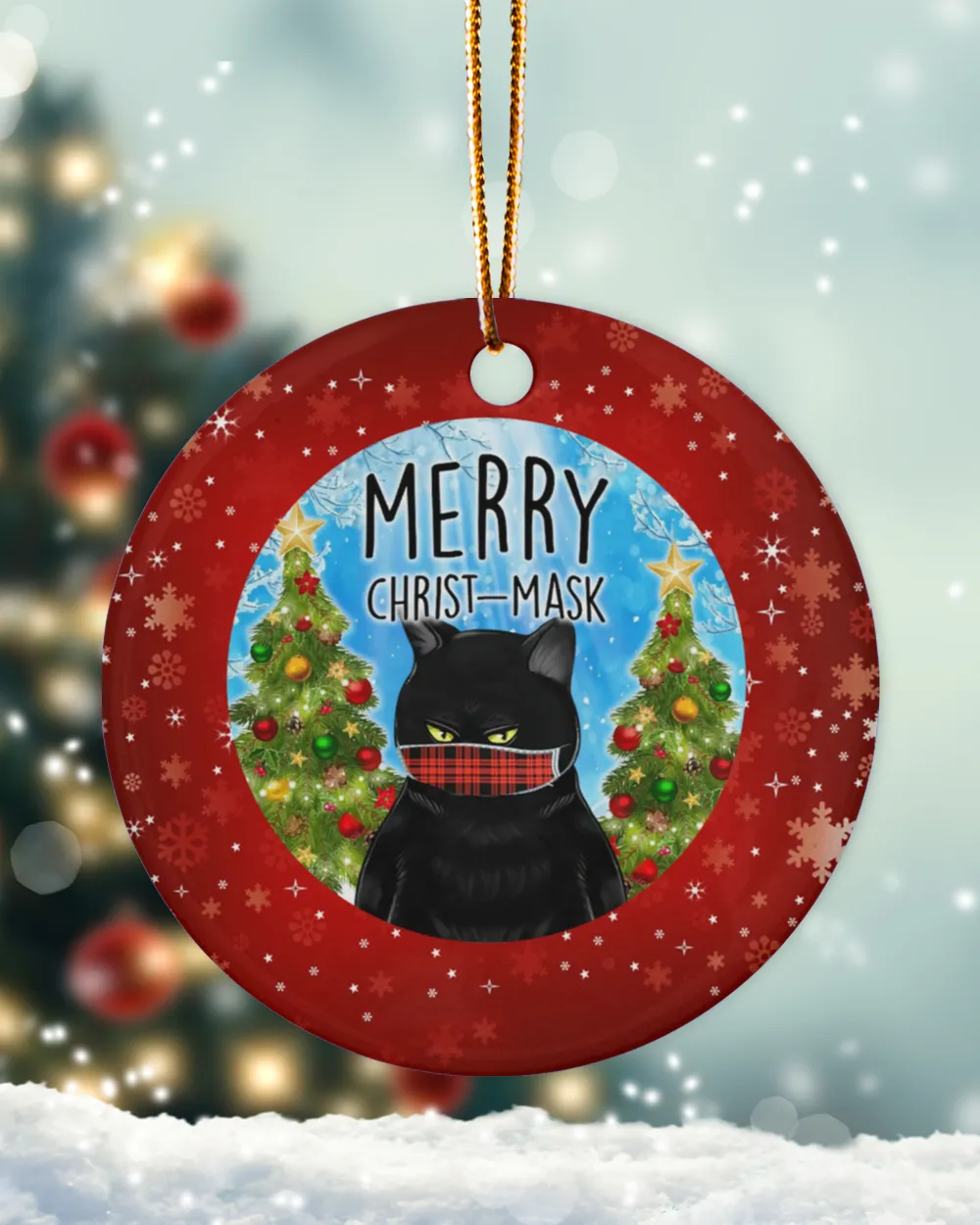 Black Cat Merry Christ-mask Circle Ornament