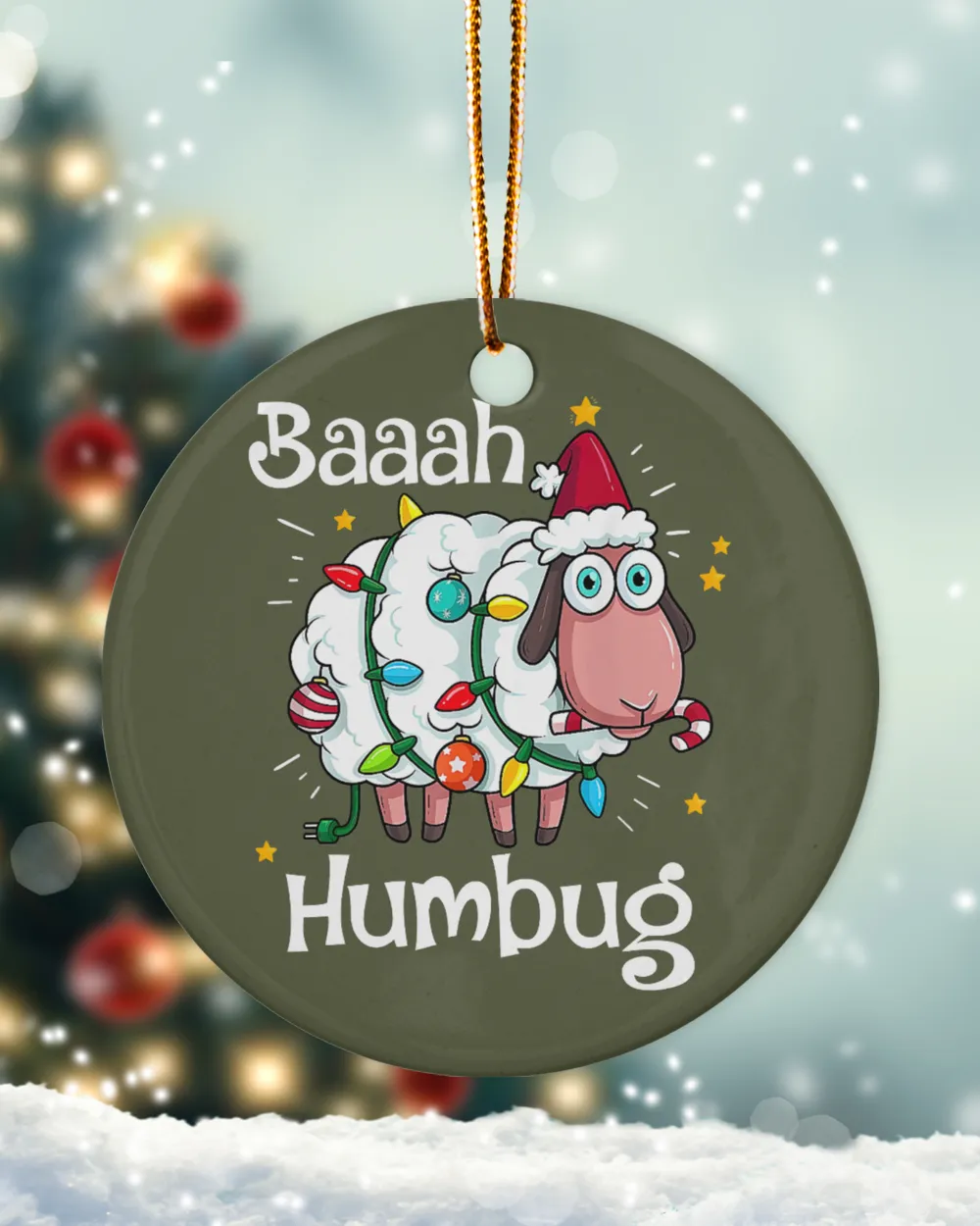 Sheep Baaah Humbug Funny Sheep In Santa Hat Lights Merry Christmas 267